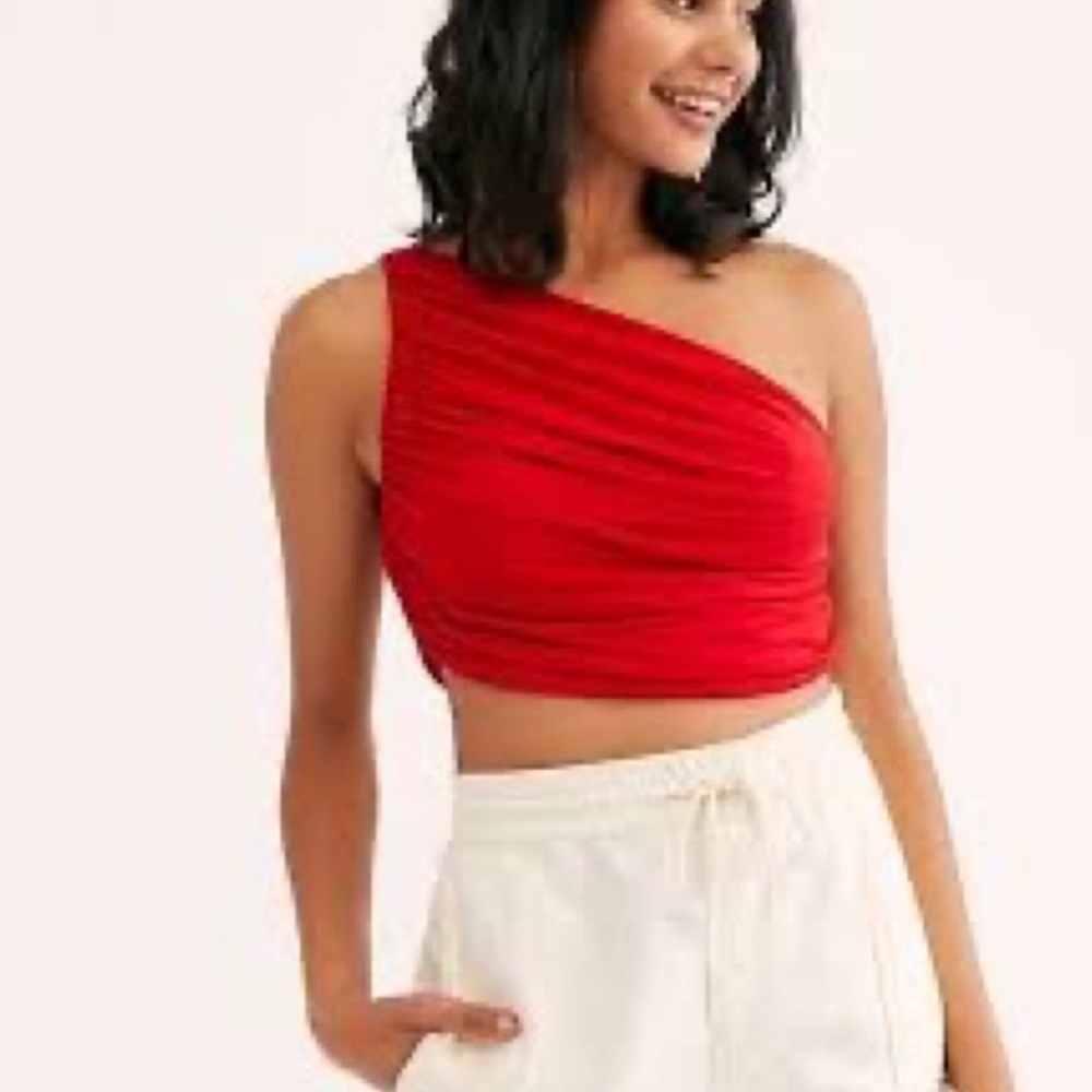 Free People Vibrant Red Asymmetrical top